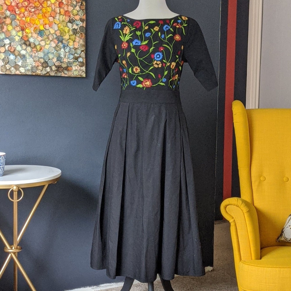 Black embroidered dress